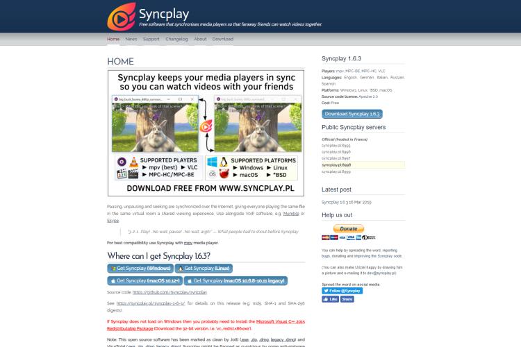 The Syncplay real-time video playbacksynchronizer