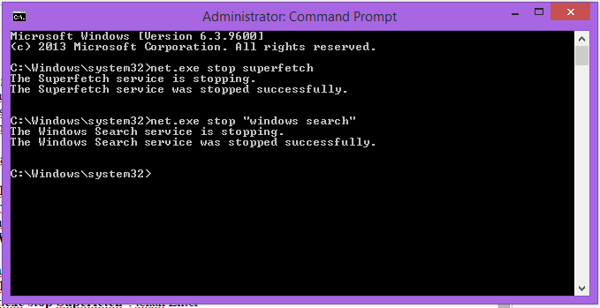 Command Prompt to Disable Superfetch in Windows 10