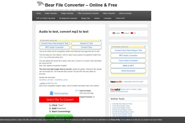 Free Audio to Text Bear File Converter