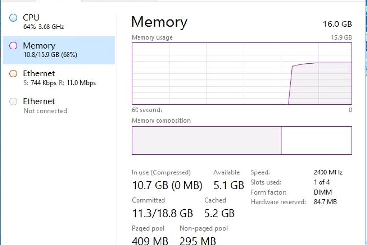 The Symptom of High Memory Usage in Windows 10