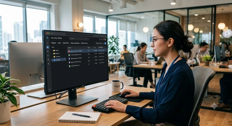 Best document management software for teams shown on a laptop dashboard with version history and access controls
