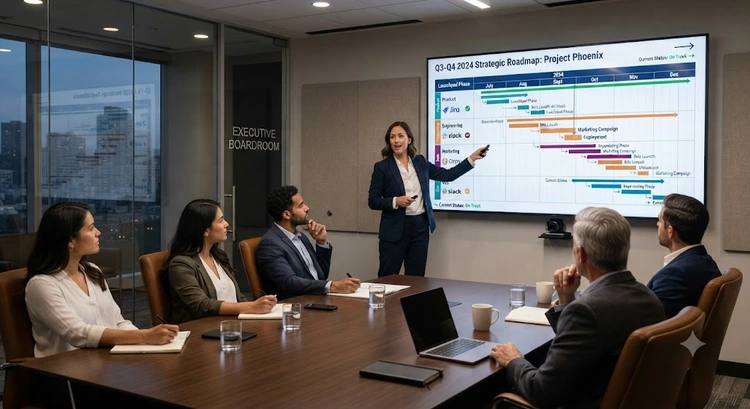 Best enterprise project management software dashboard displaying multi-project timelines, resource workloads, and team dependencies