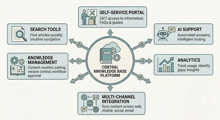 Infographic decision framework for selecting knowledge base software for customer support teams by size and budget