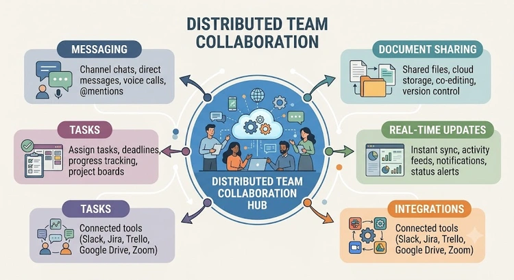 infographic showing steps to choose best team collaboration software for distributed workforces