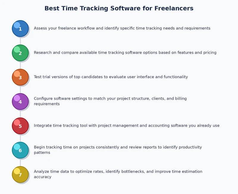 Diagram showing freelancer time tracking workflow from project setup to invoice generation