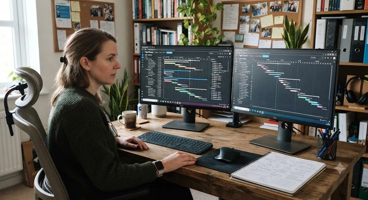 ClickUp review showing project dashboard with list, board, and calendar views