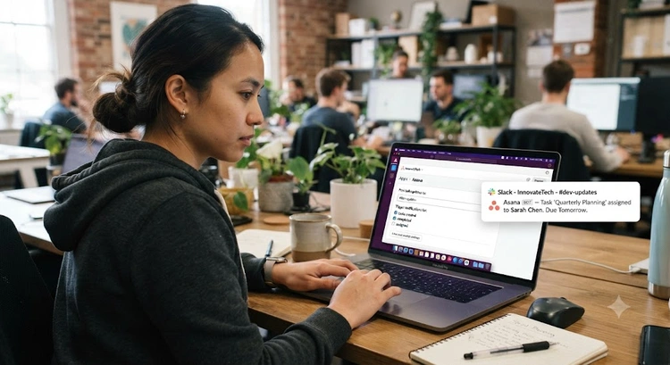 How to integrate Slack with project management — a Slack channel showing live task notifications from a connected PM tool