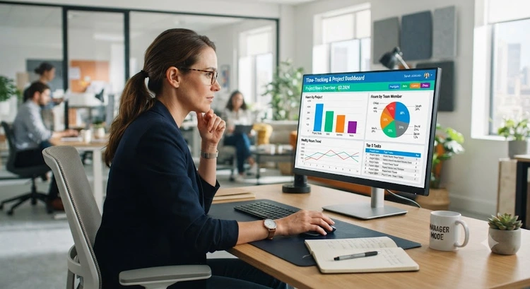 How to track team productivity with Toggl Track showing team dashboard with time entries and project reports