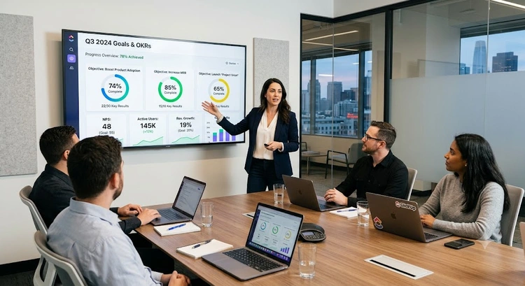 ClickUp Goals feature team alignment dashboard showing goal progress and targets