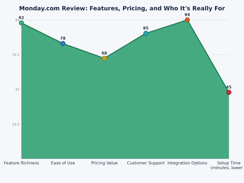 Monday.com review pricing tiers comparison chart mapping Basic Standard Pro and Enterprise plans by features