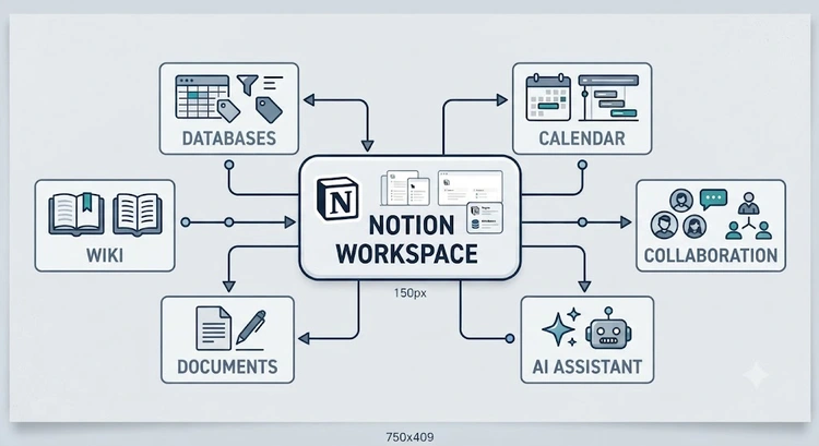 Notion review infographic showing use case strengths across documentation, project management, and knowledge base categories
