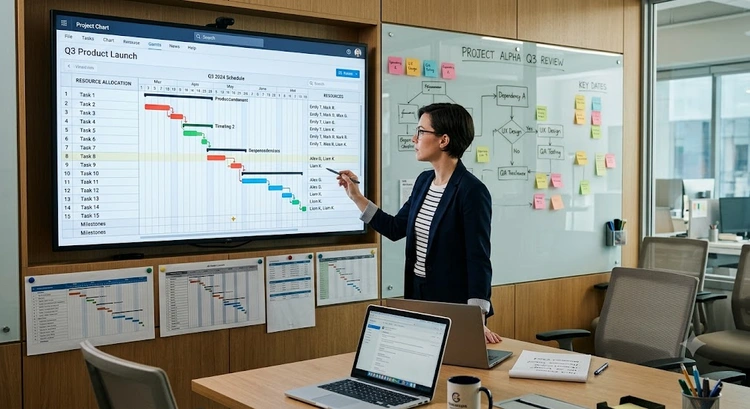 Smartsheet vs Microsoft Project interface comparison showing grid and Gantt views