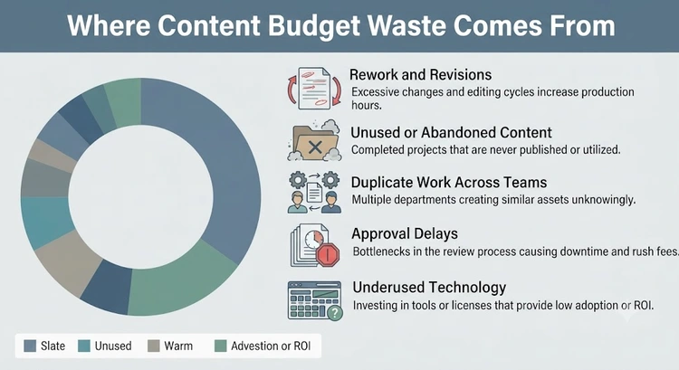 Infographic breaking down common sources of wasted content-production spend