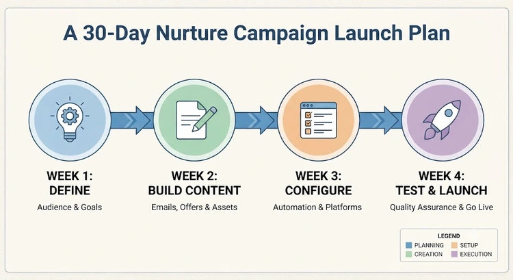 Four-week timeline for launching a set-and-forget nurture campaign